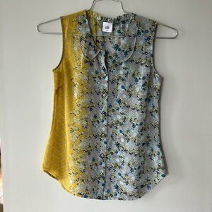 Cabi Yellow Gray Floral Blouse size xs